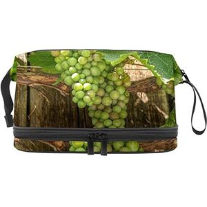 Grote capaciteit reizen cosmetische tas,Druiven Fruit Groen Opknoping Druivenbladeren, Make-up Tas, Waterdichte Make-up Bag Organizer, Meerkleurig, 27x15x14 cm/10.6x5.9x5.5 in