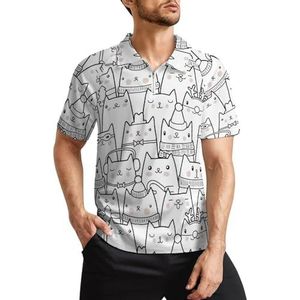 Kawaii Cartoon Leuke Kat Heren Golf Polo Shirts Klassieke Fit Korte Mouw T-Shirt Gedrukt Casual Sportkleding Top S