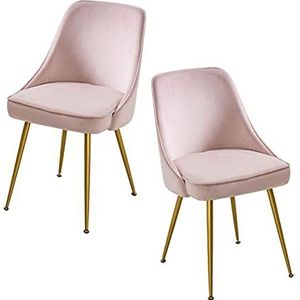 GEIRONV Dining Chair Set van 2, for Cafe Restaurant Lounge Stoel Moderne Ergonomische Rugleuning Flanel Metalen Stoel Benen Make-up Stoel Eetstoelen (Color : Pink)