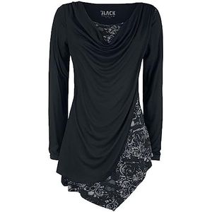 Black Premium by EMP Vrouwen Zwart longsleeve shirt met watervalhals en print XL