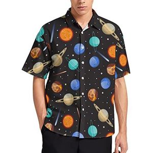 Zonnestelsel Planeten En Sterren Hawaiiaanse Shirt Voor Mannen Zomer Strand Casual Korte Mouw Button Down Shirts met Zak