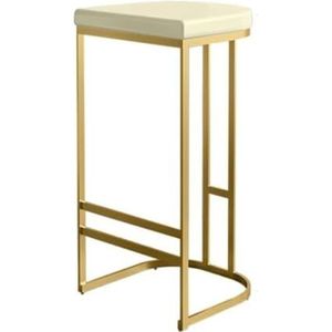 Barkrukken Barstoel Lederen Barkruk Met Gouden Metalen Poten Moderne Barstoel Hoge Kruk Met Voetsteun, Thuisbarkruk Zonder Rugleuning Bistrokruk(White,Sitting Height 75cm)