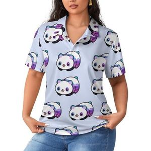 Leuke Panda Bears Pattern1 Dames Sport Shirt Korte Mouw Tee Golf Shirts Tops Met Knopen Workout Blouses