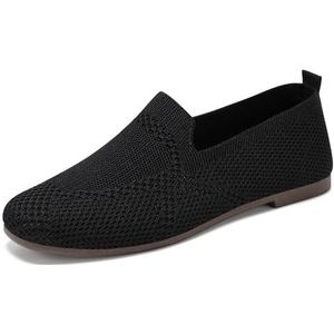 kumosaga Balletschoenen for dames, ademende instapschoenen van gebreide kleding, comfortabele platte schoenen met vierkante neus (Color : Noir, Size : EU39)