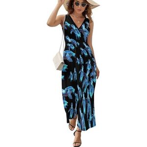 Blue Sea Turtles Mouwloze Jurk V-hals Maxi Tank Jurk Strand Zonnejurk 2XL