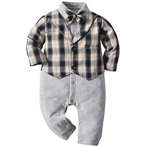 Baby Gentleman Jumpsuit Pasgeboren Lange Mouw Strikje Tuxedo Outfits Romper Onesie Zwart Rooster 9-12 Maanden/95