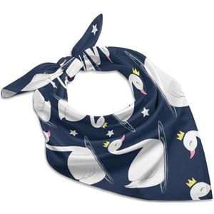 Cartoon Swan Vierkante Bandana Mode Satijn Wrap Neck Sjaals Comfortabele Hoofd Sjaal voor Vrouwen Haar 63,5 cm x 63,5 cm