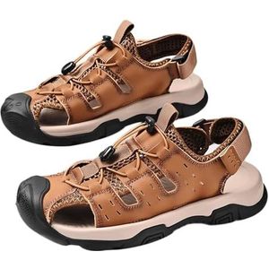 EKsma Atletische sportsandalen voor heren, outdoor, gesloten teen, wandelen, visserssandalen, waterdicht, zomer, leer, antislip, Bruin, 44 EU