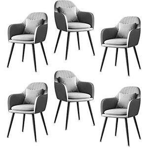 GEIRONV Fluwelen Dining Chair Set van 6, met Kussen Zwart Metalen Benen Keukenstoel for Woonkamer Slaapkamer Apartment Lounge Chair Eetstoelen (Color : Gris)