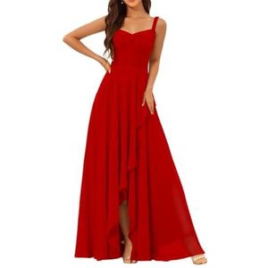 Chiffon bruidsmeisjesjurken voor dames, met split, lange baljurken, cocktailjurken, grote maten, Rood, 32