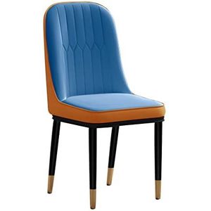 GEIRONV 1 stuks eetkamerstoelen, modern Pu Waterdicht leer Hoge rug Zijpige zijstoelen met metalen benen woonkamer stoelen Eetstoelen (Color : Blue)
