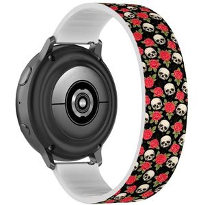 RYANUKA Solo Loop Strap compatibel met Samsung Galaxy Watch 6 / Classic, Galaxy Watch 5 / PRO, Galaxy Watch 4 Classic (Skull Roses Freehand) rekbare siliconen band band accessoire, Siliconen, Geen