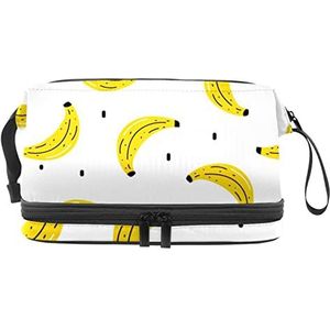 Make-up tas - grote capaciteit reizen cosmetische tas, gele banaan patroon zomer fruit, Meerkleurig, 27x15x14 cm/10.6x5.9x5.5 in
