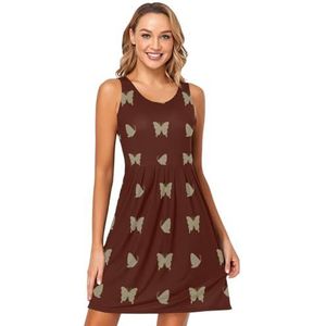 LI ZHI XIN Dames Zomerjurken Ronde Hals Casual A-lijn Mouwloos Vest Jurken met Zakken Vlinder Patroon, Meerkleurig, M