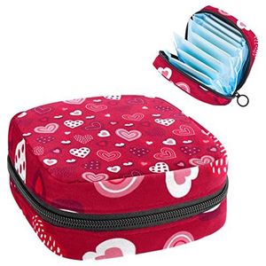 Periode Pouch Draagbare Tampon Opbergtas,Tampon Houder voor Portemonnee Vrouwelijke Product Organizer,Rood Hart & Kaarsen Patroon, Meerkleurig, 4.7x6.6x6.6 in/12x17x17 cm