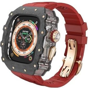 dayeer Koolstofvezel cover Fluororubber band Mod Kit voor Apple Watch Ultra2 Ultra, horlogeband met bezel Voor Iwatch Series9/8/7/6/5/4/se (Color : Redr, Size : 49mm for ultra2 ultra)