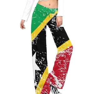 Nevis Retro vlag damesbroek casual broek elastische taille lounge broek lange yogabroek rechte pijpen