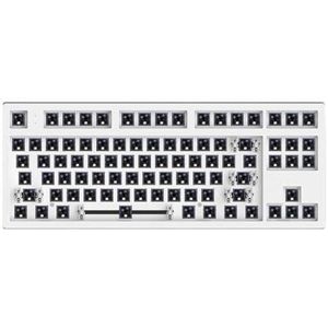 QPSJXN MK870 Draadloos Toetsenbord Bluetooth 2.4G Drie-Mode Aanpasbare RGB 87 Hot Swappable Met Satelliet (Wit)