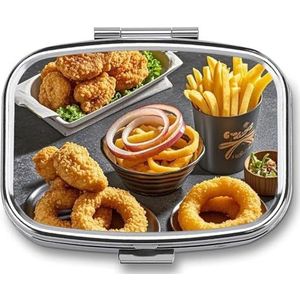 Delicious Food Pill Organizer Reizen Pillendoos 2 Compartimenten Dagelijks Vierkante Medicijncontainer met Spiegel Wekelijkse Draagbare Pillendispenser Gevallen voor Portemonnee Pocket