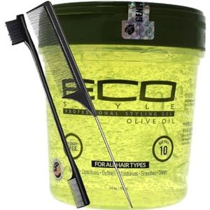 Eco Style Olive Oil Styling Gel 24oz met Staart Kam & Rand Borstel - Maximale Hold | Vocht in Vocht | Geeft hoge glans | Voedt en Herstelt | Bevordert krullen.