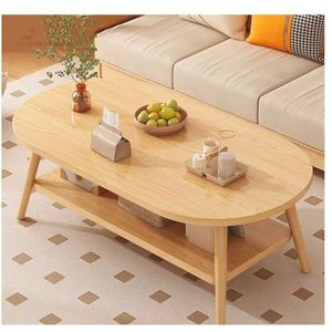 Simple small coffee table oval wooden table with open shelves, sofa table for storage, small modern furniture living room home office (Color : Yellow)