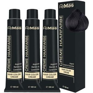 FemMas Haarverf, middelbruin, as 4.1, professionele crème haarkleur in bruin met voedende arganolie, keratine en ceramiden, als permanente haarkleuring of kleuring, 3 x 100 ml