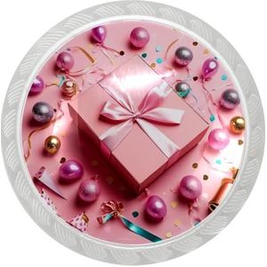 lcndlsoe Elegante en veelzijdige ronde kastknop, set van 4, voor ijdelheden, kasten en kasten, roze geschenkpatroon