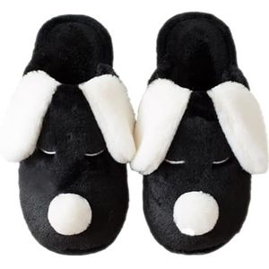 BOSREROY Flexibele Unisex Ademend Pluizige Zachte Warme Antislip Platte Slides Sandalen Hond Oor Huis Winter Slippers, Zwart, One Size