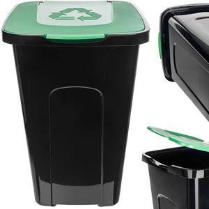 KADAX Volumineuze emmer, 50 liter, rechthoekige vuilnisemmer van kunststof polyurethaan, afvalemmer voor het scheiden van glas, plastic, bioresten (groen)