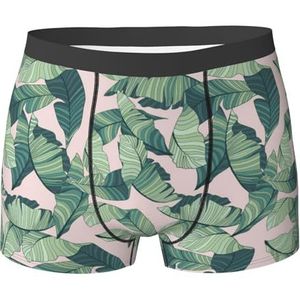 ZJYAGZX Groene palmboombladeren rode print boxershorts voor heren - comfortabel ondergoed trunks, ademend vochtafvoerend, Zwart, M