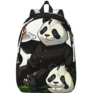 Panda's van vader en zoon canvas plunjezak met grote capaciteit en verstelbare schouderbanden voor school en buitensporten, Zwart, S