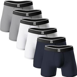 Giovici Heren Boxers Bamboe Anti Chafing Zachte Comfortabele Boxer Slips Langere Been - Boxershorts Multipack - Vochtafvoerende Technologie, Blauw, Wit, Grijs (6 Pack), L