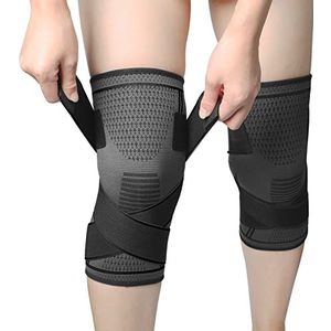 MILAIUN Sport Kniebeschermer, 2 stuks elastische kniebeschermers, verstelbaar, compressiebandage voor sport, kniebandage en ligamenten, kniebandage artrose, knie (zwart XL)