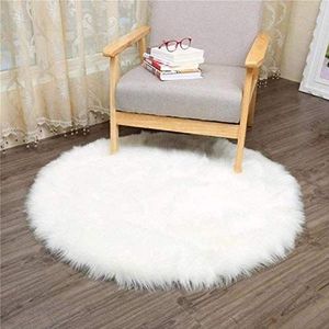 YLXD Faux lamsvacht schapenvacht, tapijt, kunstbont, decoratieve vacht in superzachte lamsvacht tapijt vacht-look imitatie wol bed mat sofa mat (30-170cm diameter rond wit)