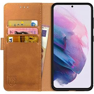 Rosso Element Book Case Wallet Hoesje Geschikt voor voor Samsung Galaxy S21 Plus | Portemonnee | 3 Pasjes | Magneetsluiting | Stand Functie | Licht Bruin