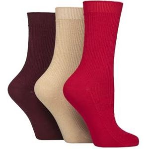 SockShop Bamboe geribbelde sokken voor dames, zacht, ademend, verkoelend, gestreept, patroon, 3 paar, maat 4-8, Rood / Bordeaux / Camel, 37-42 EU