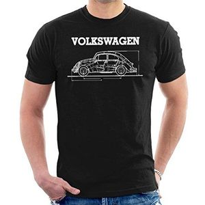 Volkswagen Kever Wit Technisch Diagram Heren T-shirt, Zwart, XXL