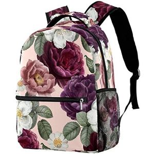 Romantische Bloemenpatroon Schooltas Rugzak Reizen Casual Daypack voor Vrouwen Tiener Meisjes Jongens, Veelkleurig, 29.4x20x40cm/11.5x8x16 in, Casual