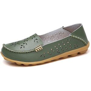 WERWAES Leren loafers voor dames Instappers Comfortabel wandelen Flats Casual Ronde neus Mocassins Wild Ademend Verpleegster Rijden Mode Zachte schoenen