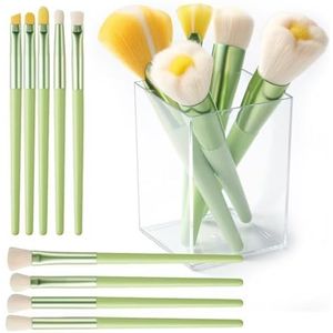 RAEEIKPHZ Fan Highlight Make-up Borstel Set, 14 stks Echte Technieken Professionele Daisy Bloem Leuke Groene Make-up Borstels Set Poeder Blush Oogschaduw Nail Zonnebrandcrème Borstel met Case voor