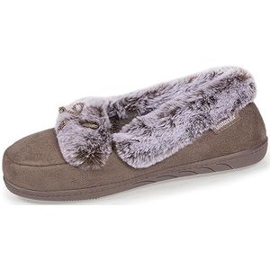 Isotoner Loafers voor dames van suède en rand van imitatiebont, Taupe, 40 EU