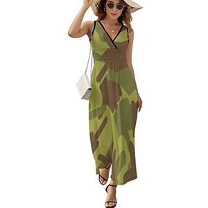 Middelvinger camouflage dames maxi lange jurk V-hals mouwloze tank zonnejurk zomer