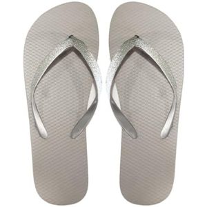 SUGAR ISLAND Flip-flop Summer Beach Pool schoenen voor dames en heren, Grijs Zilver Glitter, 38/39 EU