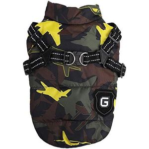 NA Hond Winter Jassen Voor Kleine Honden, 2 In 1, Camouflage Kleding Winter Skiën Kostuum Mouwloos Vest Met Duurzaam Borstband Harnas Warme Jassen Voor Leiband, Groen/Blauw/Oranje