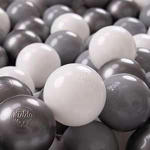 KiddyMoon 100 ∅ 7cm kinderballen speelballen voor ballenbad baby plastic ballen made in eu, wit/grijs/zilver