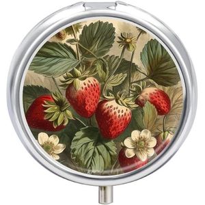 Rode Aardbei Pillendoos Case 3 Compartiment Travel Medicine Pill Organizer 3x A Day Draagbare Vitamine Organizer met Spiegel Kleine Pillendoos voor Portemonnee & Pocket Leuke Dagelijkse