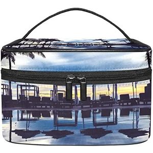 Make-up Organizer Bag, Reizen Make-up Tas Organizer Case Draagbare Cosmetische Tas voor Vrouwen en Meisjes Toiletries Palmboom met Paraplu, Meerkleurig, 22.5x15x13.8cm/8.9x5.9x5.4in