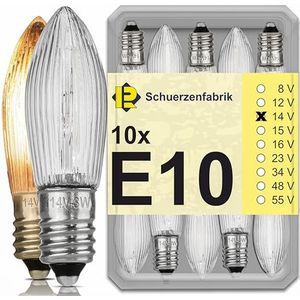 10 x puntige kaarsen E10 14 V 3 W reservelampen, gloeilampen, topkaars voor lichtketting en kerstverlichting