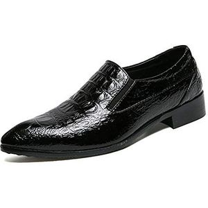Oxford-schoenen for heren, instapper met puntige neus, krokodillenprint, kunstleer, antislip, lage blokhak, werkend (Color : Black, Size : 44 EU)