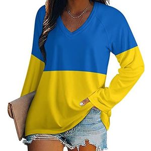 Oekraïense vlag dames lange mouwen V-hals T-shirts herfst tops pullover tuniek T-shirt voor leggings